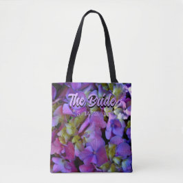 Bolsa Tote Magenta Púrpura, azul-amarelo, flor Hydrangeas Bri