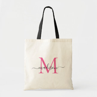 Bolsa Tote Magenta Rosa Branco Monograma Nome em Grafia Elega