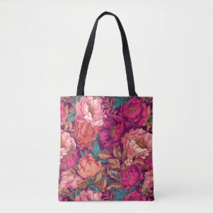 Bolsa Tote Magenta Rosa e Floral Maximalista em Verde Água