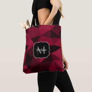 Bolsa Tote Magenta rosa vermelho padrão de geometria preto Mo