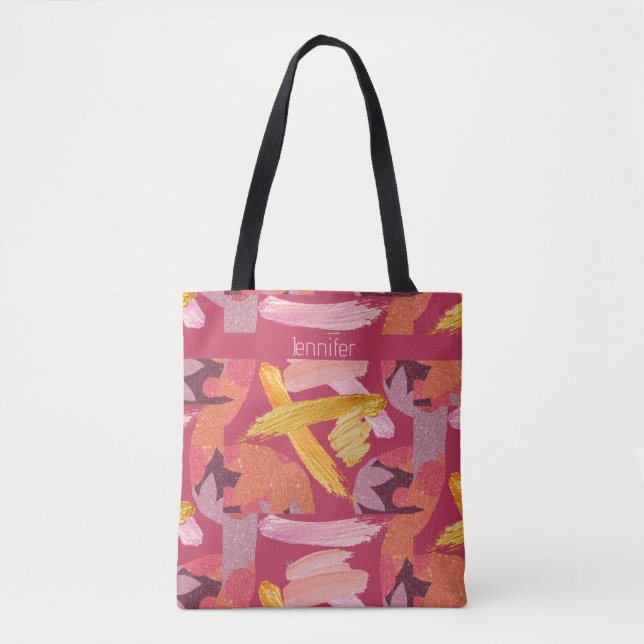Bolsa Tote Magenta vibrante e Abstrato Dourado (Frente)