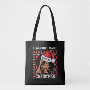 Bolsa Tote Magia de Menina Preta Feliz Natal Afro-Americana
