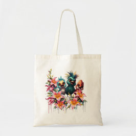 Bolsa Tote Magia de pássaros num mar de ​ flores ​.