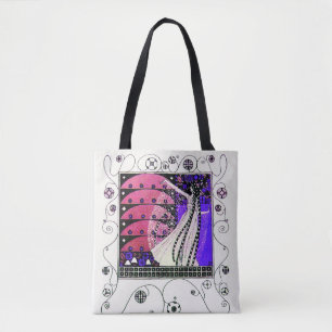 Bolsa Tote MAGIC PRIMAVERA Purple Black White Swirings Geomét
