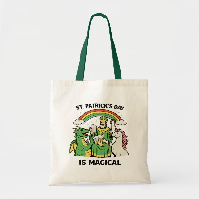Bolsa Tote Magical St. Patricks Day Dragon Unicorn Beer Toast (Frente)