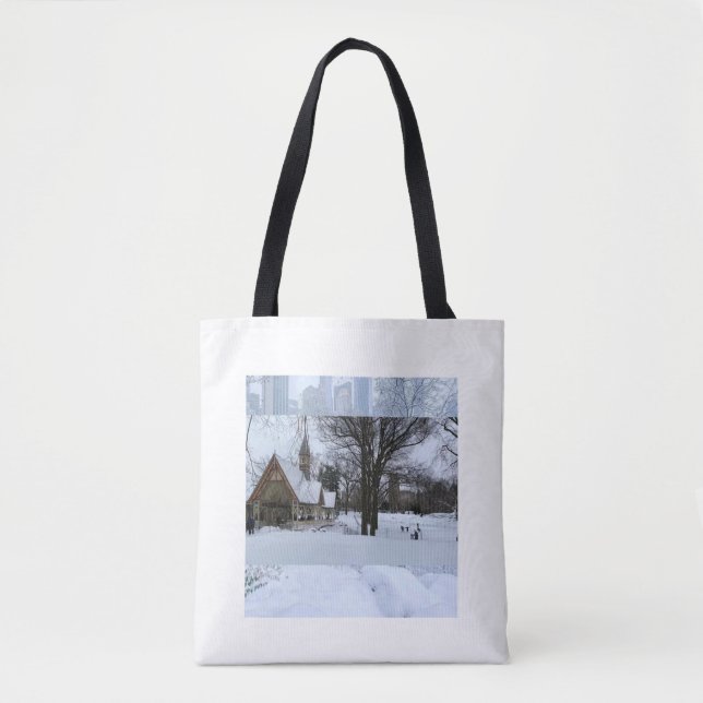 Bolsa Tote Magical Urban Snow Scene – Winter in the City (Frente)