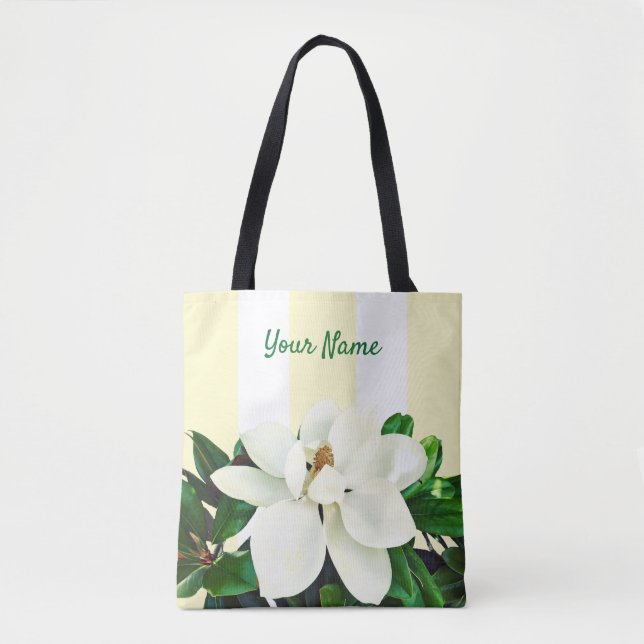 Bolsa Tote Magnolia Bloom | Amarelo personalizado e branco (Frente)