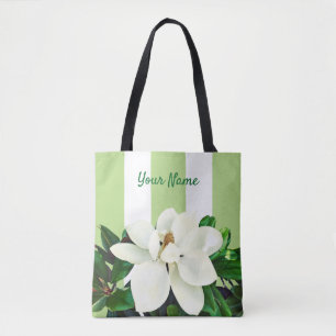 Bolsa Tote Magnolia Bloom Verde e branco personalizados