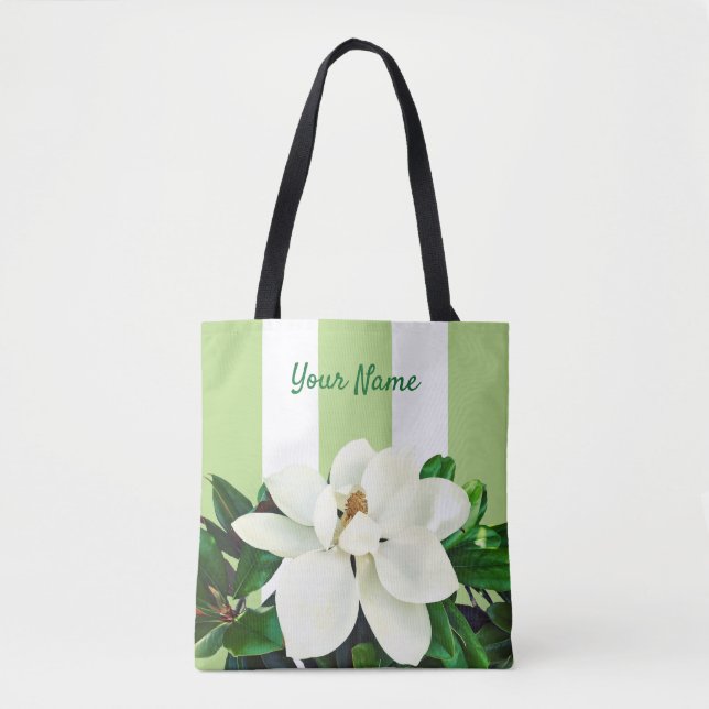 Bolsa Tote Magnolia Bloom | Verde e branco personalizados (Frente)