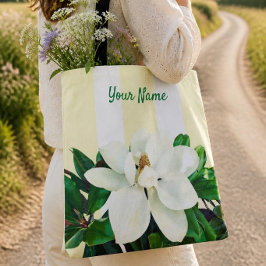 Bolsa Tote Magnólia em Flor | Amarelo & Branco Personalizado