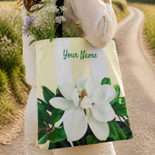 Bolsa Tote Magnólia em Flor Amarelo & Branco Personalizado