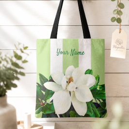 Bolsa Tote Magnólia em Flor | Personalizado Verde e Branco