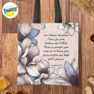 Bolsa Tote Magnolia Flower Christian Scripture Jeremiah 29:11
