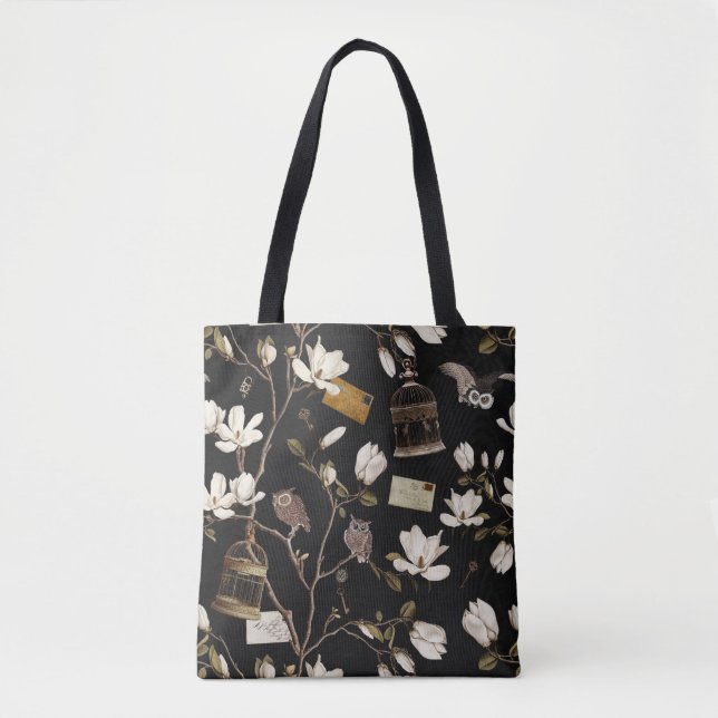 Bolsa Tote Magnolia Grove with Owls in Black (Frente)