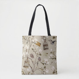 Bolsa Tote Magnolia Grove with Owls in Ecru Beige