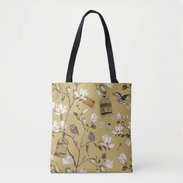 Bolsa Tote Magnolia Grove with Owls in Yellow (Frente)