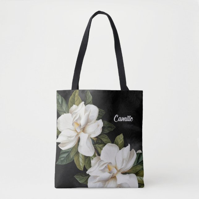 Bolsa Tote Magnolia Negra e Branca Legítima Personalizada (Frente)