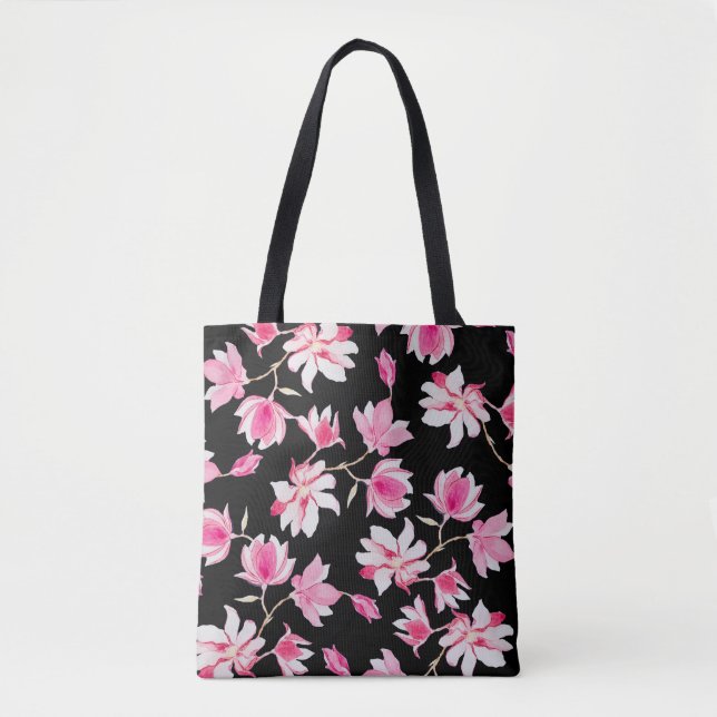 Bolsa Tote Magnolia Romântica: Negra Aquarela (Frente)