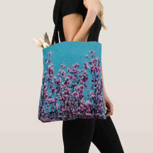 Bolsa Tote Magnolia Rosa Blossomo Céu Azul Pintura Fotográf