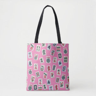 Bolsa Tote MahJong - azulejos símbolos a rosa