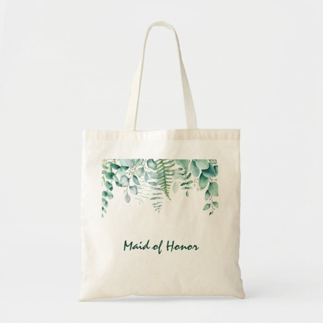 Bolsa Tote Maid Honra casamento eucalipto verde verde (Frente)