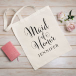 Bolsa Tote Maid of Honor Black Script Personalized Wedding<br><div class="desc">Wedding Maid of Honor tote bag features modern black swirling calligraphy script writing with elegant custom first name text that you can personalize. See our coordinating bridal party designs!</div>