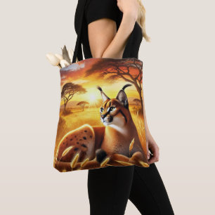 Bolsa Tote Maiestoso Caracal ao Sol em Savana Africana