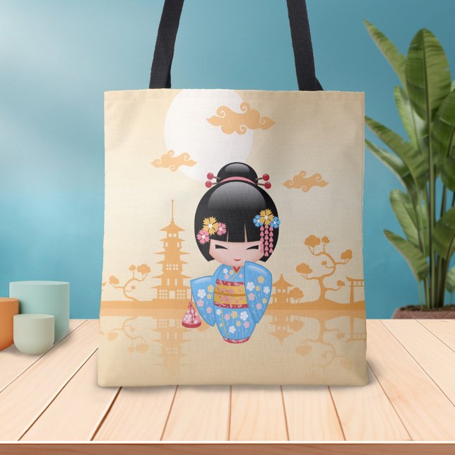 Bolsa Tote Maiko Kokeshi Doll Cute Geisha Girl Amarelo (Criador carregado)