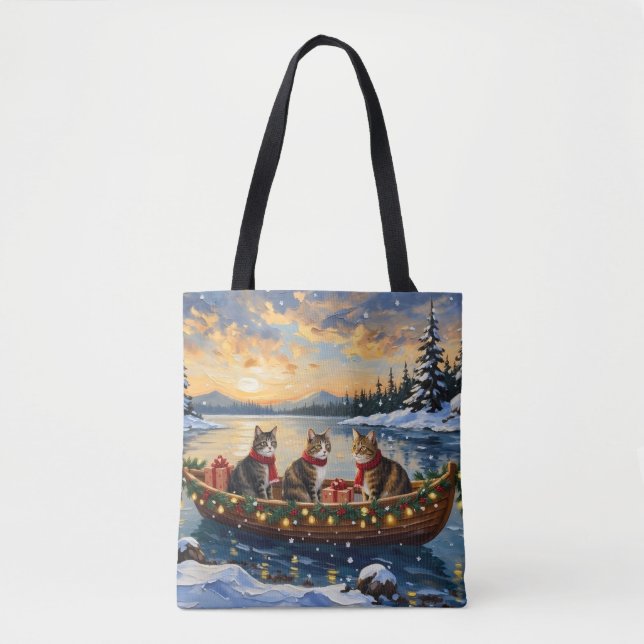 Bolsa Tote Maine Coon Cat Christmas Boat Holiday (Frente)
