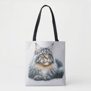 Bolsa Tote Maine Coon Cat Love in Watercolor