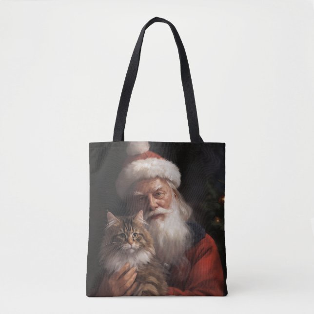 Bolsa Tote Maine Coon com Papai Noel Natal Festivo (Frente)