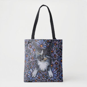 Bolsa Tote Maine Coon Dilute Calico Cat Purple Daisy