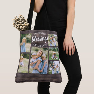 Bolsa Tote Maiores Bênçãos Citação da Mamãe 6 Foto Marrom Rús