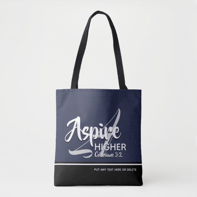 Bolsa Tote MAIS ALTO ASPIRE MARINHO Cristão Inspiracional (Frente)