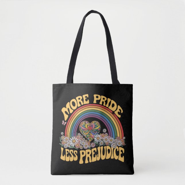 Bolsa Tote Mais Orgulho Menos Preconceito Retro Arco-Íris Org (Frente)