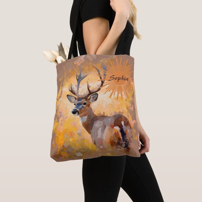 Bolsa Tote Majestic Deer in a Field of Wildflowers (Close Up)