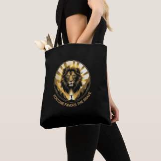 Bolsa Tote Majestoso Leão A Fortuna Favorece os Corajosos Mot