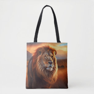 Bolsa Tote Majestoso Leão Africano num Pôr do Sol do Serenget