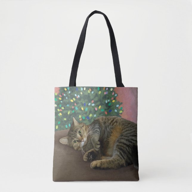 Bolsa Tote Mal-chefe feliz - Gatinho de Natal (Frente)