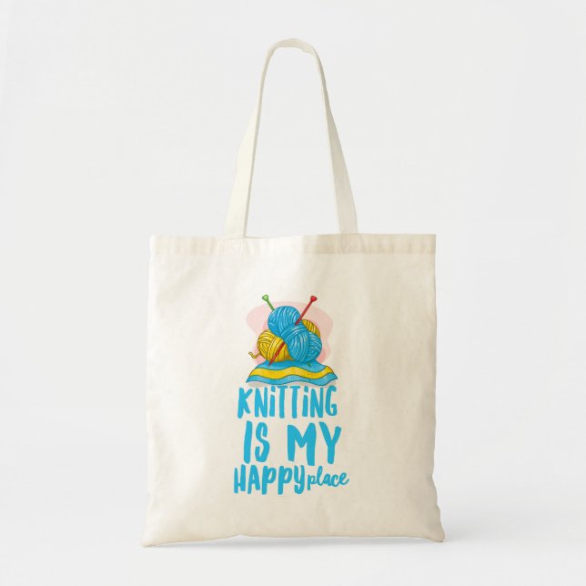 Bolsa Tote Mala de orçamento do meu lugar feliz de tricô (Frente)