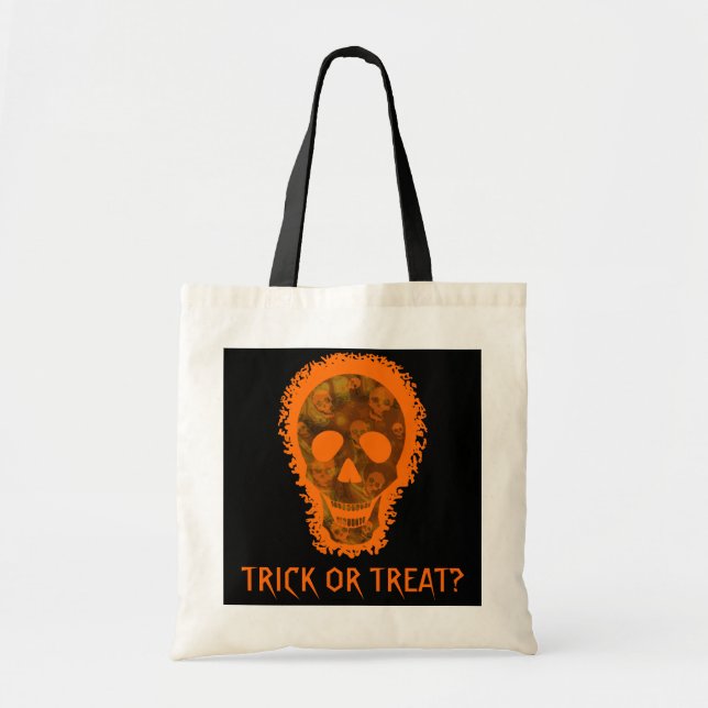 Bolsa Tote Mala grande de laranja "Trick or Tratat?" (Frente)