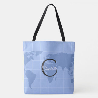 Bolsa Tote Mala Personalizada Mapa do Mundo Azul Riviera Mono