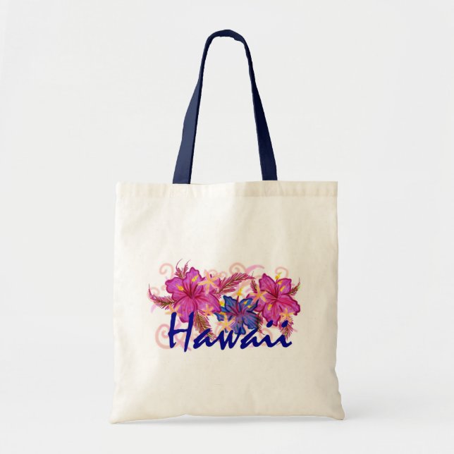 Bolsa Tote Mala reutilizável de flores artísticas de hibisco  (Frente)
