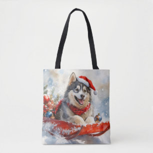 Bolsa Tote Malamute do Alasca em Trenó Deixe Nevar Natal