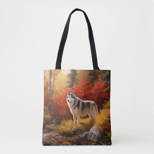 Bolsa Tote Malamute do Alasca nas Folhas do outono inspira-se (Frente)
