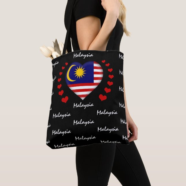 Bolsa Tote Malásia Flag & Heart, Malay Flag fashion /sport (Close Up)