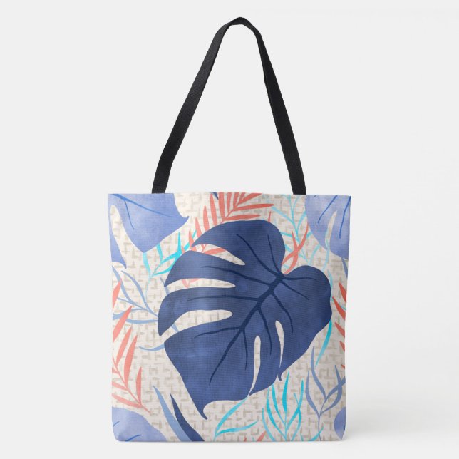 Bolsa Tote Maleah Monstera Tropical Havaiana - Azul (Frente)