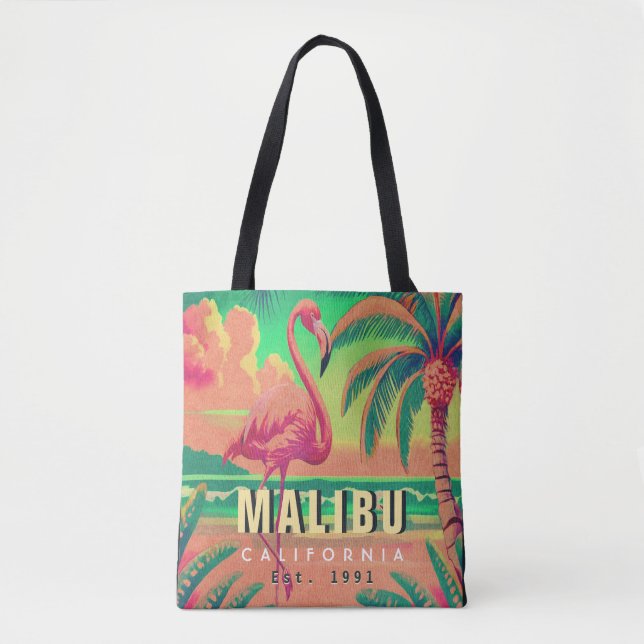 Bolsa Tote Malibu California Retro Flamingo Souvenirs 1950 (Frente)