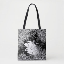 Bolsa Tote Mallard Duck Foto Black and White Lake Bird