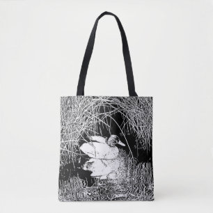 Bolsa Tote Mallard Duck Foto Black and White Lake Bird